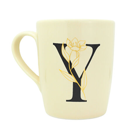 Y Harfi Çiçek Desenli Seramik Kupa