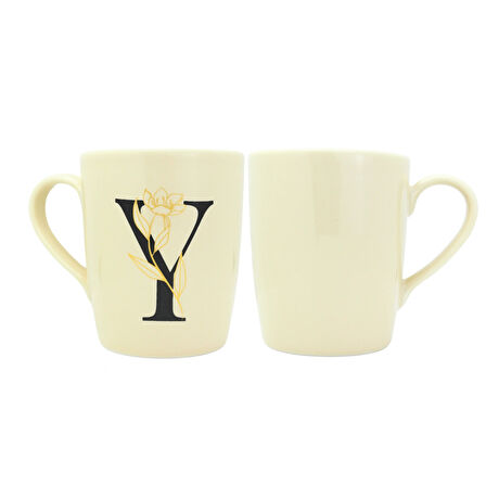 Y Harfi Çiçek Desenli Seramik Kupa