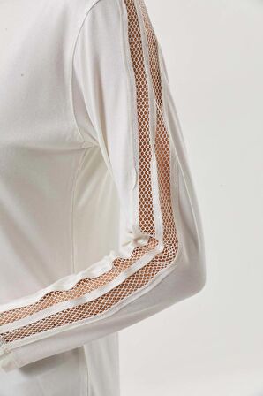 Sistas Kadın Kolları Fileli Bisiklet Yaka Uzun Kol Bluz 20162 Ekru