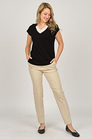 Sistas Kadın İşlemeli V Yaka Bluz 6690122 Siyah