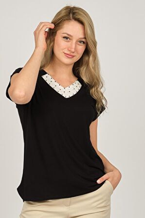 Sistas Kadın İşlemeli V Yaka Bluz 6690122 Siyah