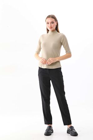 Sistas Kadın Yarım Kol Yarım Balıkçı Yaka Bluz 20623 Bej