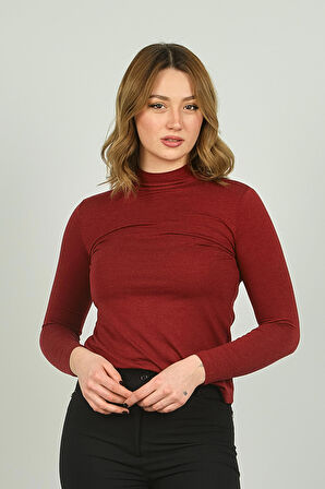 Sistas Kadın Yarım Balıkçı Yaka Uzun Kol Bluz 20636 Bordo