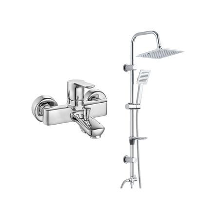 E.c.a. Luna Banyo Bataryası + T-may Banyo Çam Kare Tepe Duş Takımı Seti - Krom - Paslanmaz