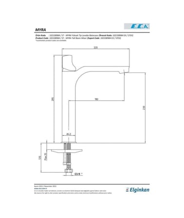 E.c.a. Myra Yüksek Tip 102108984h Lavabo Bataryası Krom