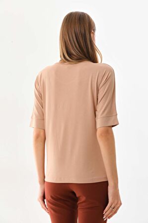 Sistas Kadın Bisiklet Yaka Kısa Kol Bluz 23009 Camel