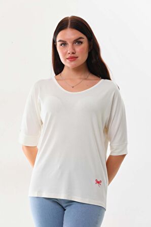 Sistas Kadın Bisiklet Yaka Kısa Kol Bluz 23009 Ekru