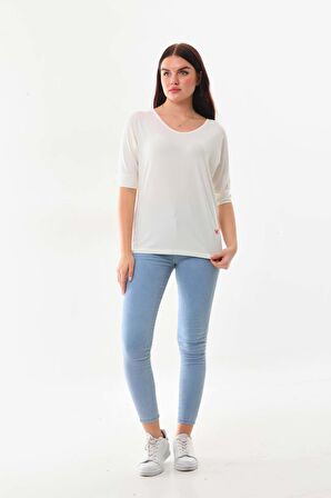 Sistas Kadın Bisiklet Yaka Kısa Kol Bluz 23009 Ekru