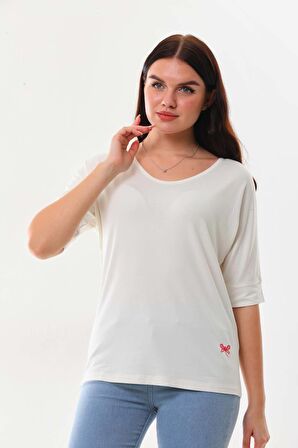 Sistas Kadın Bisiklet Yaka Kısa Kol Bluz 23009 Ekru