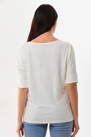 Sistas Kadın Bisiklet Yaka Kısa Kol Bluz 23009 Ekru