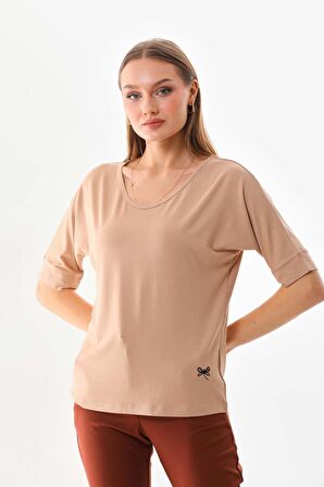 Sistas Kadın Bisiklet Yaka Kısa Kol Bluz 23009 Camel