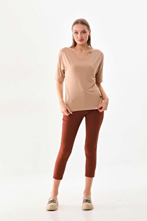 Sistas Kadın Bisiklet Yaka Kısa Kol Bluz 23009 Camel