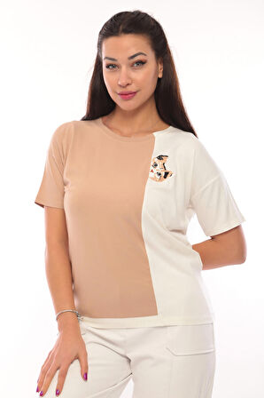 Sistas Kadın Bisiklet Yaka Kısa Kol Bluz 3049 Camel