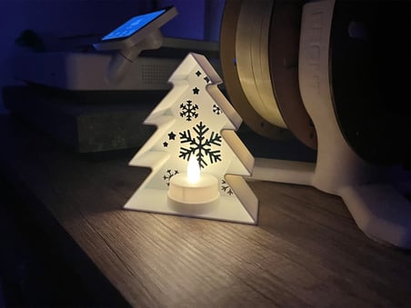 Kar Tanesi Desenli Yılbaşı Ağacı Led Tealight Mumluk Dekoratif Masaüstü Ambiyans Işığı