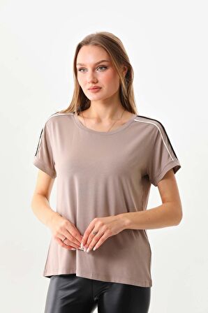 Sistas Kadın Bisiklet Yaka Kısa Kol Bluz 23025 Bej