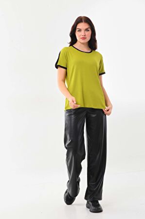 Sistas Kadın Bisiklet Yaka Kısa Kol Bluz 23010 Yağ Yeşili