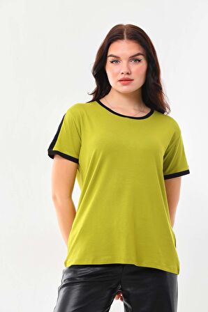 Sistas Kadın Bisiklet Yaka Kısa Kol Bluz 23010 Yağ Yeşili