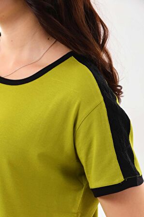 Sistas Kadın Bisiklet Yaka Kısa Kol Bluz 23010 Yağ Yeşili