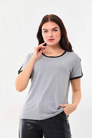 Sistas Kadın Bisiklet Yaka Kısa Kol Bluz 23010 Gri