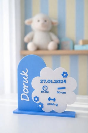 Kişiye Özel Bebek Doğum Anı Panosu – Stantlı 3D Baskı Yeni Doğan Hediyesi