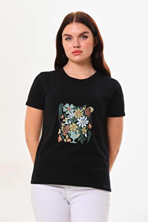 Sistas Kadın Bisiklet Yaka Pamuklu Kısa Kol Bluz 23115 Siyah