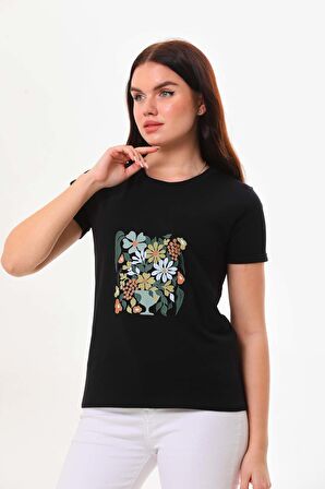 Sistas Kadın Bisiklet Yaka Pamuklu Kısa Kol Bluz 23115 Siyah