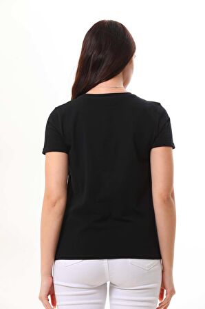 Sistas Kadın Bisiklet Yaka Pamuklu Kısa Kol Bluz 23115 Siyah