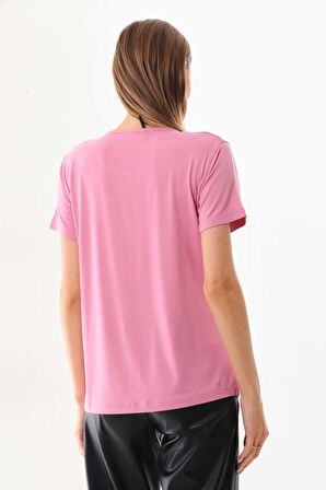 Sistas Kadın Desenli Kısa Kol Bluz 23143 Gül Kurusu