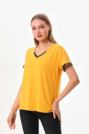 Sistas Kadın V Yaka Kısa Kol Bluz 23152 Sarı