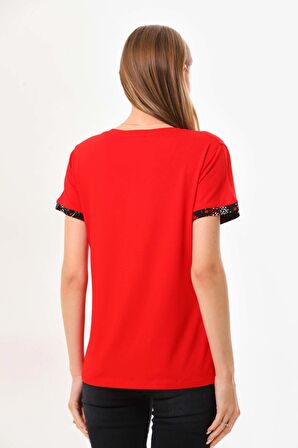 Sistas Kadın V Yaka Kısa Kol Bluz 23152 Kırmızı