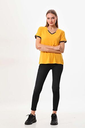 Sistas Kadın V Yaka Kısa Kol Bluz 23152 Sarı