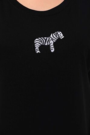 Sistas Kadın Zebra Desenli Kısa Kol Bluz 23118 Siyah