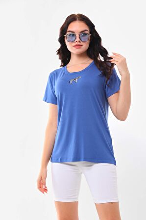Sistas Kadın Zebra Desenli Kısa Kol Bluz 23118 Indigo