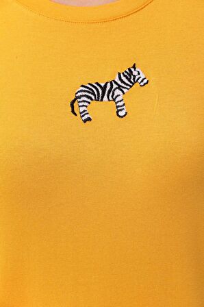Sistas Kadın Zebra Desenli Kısa Kol Bluz 23118 Sarı