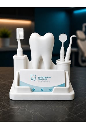 Diş Hekimi Temalı Masaüstü Kartvizitlik ve Organizer – Dental Klinik Dekoratif Kartvizit Standı