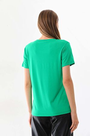 Sistas Kadın Taş Detaylı Desenli Kısa Kol Bluz 23165 Benetton
