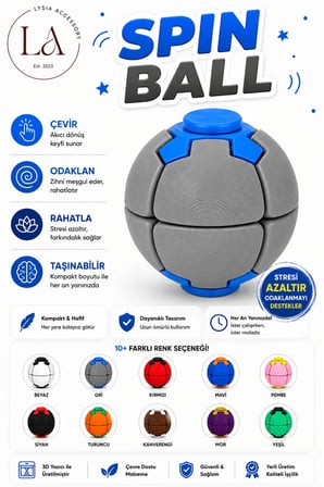 Spin Ball Stres Topu Fidget Oyuncak | Dönen Basmalı Dikkat ve Odak Geliştirici El Oyuncağı