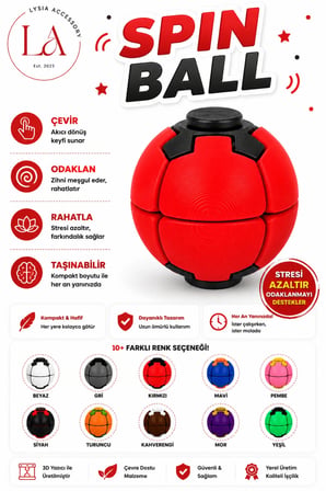 Spin Ball Stres Topu Fidget Oyuncak | Dönen Basmalı Dikkat ve Odak Geliştirici El Oyuncağı