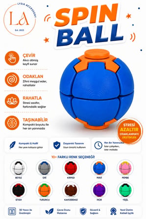 Spin Ball Stres Topu Fidget Oyuncak | Dönen Basmalı Dikkat ve Odak Geliştirici El Oyuncağı