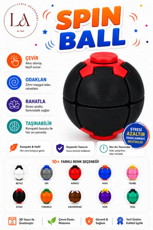 Spin Ball Stres Topu Fidget Oyuncak | Dönen Basmalı Dikkat ve Odak Geliştirici El Oyuncağı