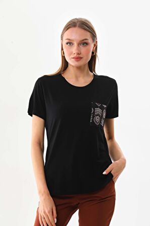 Sistas Kadın Cep Detaylı Kısa Kol Bluz 23179 Siyah