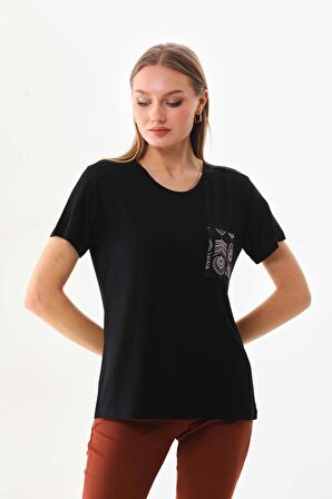 Sistas Kadın Cep Detaylı Kısa Kol Bluz 23179 Siyah