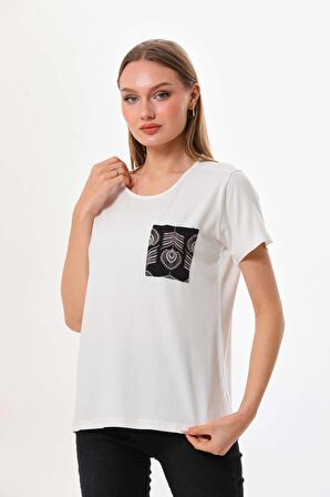 Sistas Kadın Cep Detaylı Kısa Kol Bluz 23179 Ekru