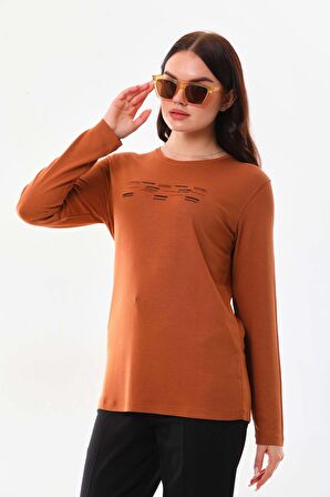 Sistas Kadın Taş Süsleme Detaylı Uzun Kol Bluz 23567 Camel