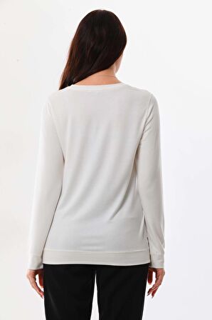 Sistas Kadın Desenli Bisiklet Yaka Uzun Kol Bluz 23508 Ekru