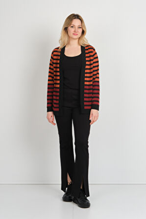 Sistas Kadın Çizgili Renk Geçişli Uzun Kol Ceket 23954 Kiremit