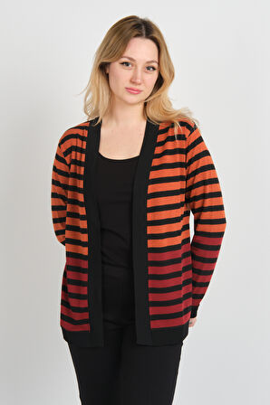 Sistas Kadın Çizgili Renk Geçişli Uzun Kol Ceket 23954 Kiremit