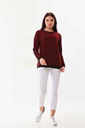 Sistas Kadın Desenli Uzun Kol Bluz 23519 Bordo