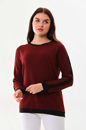 Sistas Kadın Desenli Uzun Kol Bluz 23519 Bordo