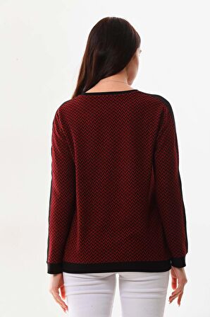 Sistas Kadın Desenli Uzun Kol Bluz 23519 Bordo